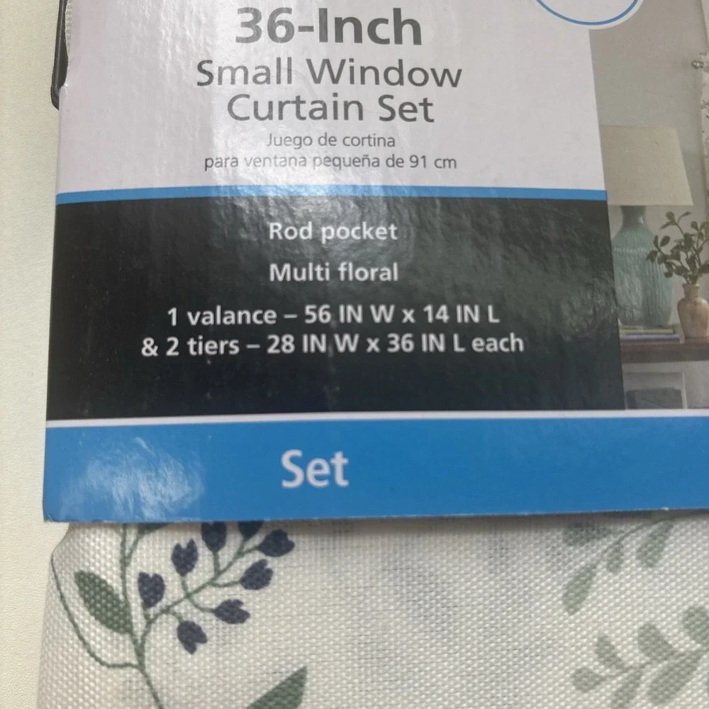Mainstays 36-Inch Small Window Set 3 Piece Floral Leaf Valance Cottage Core